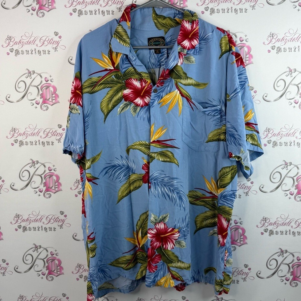 Hawaiian reserve collection T-shirt, button up Tropical Blue Floral Men's Shirt